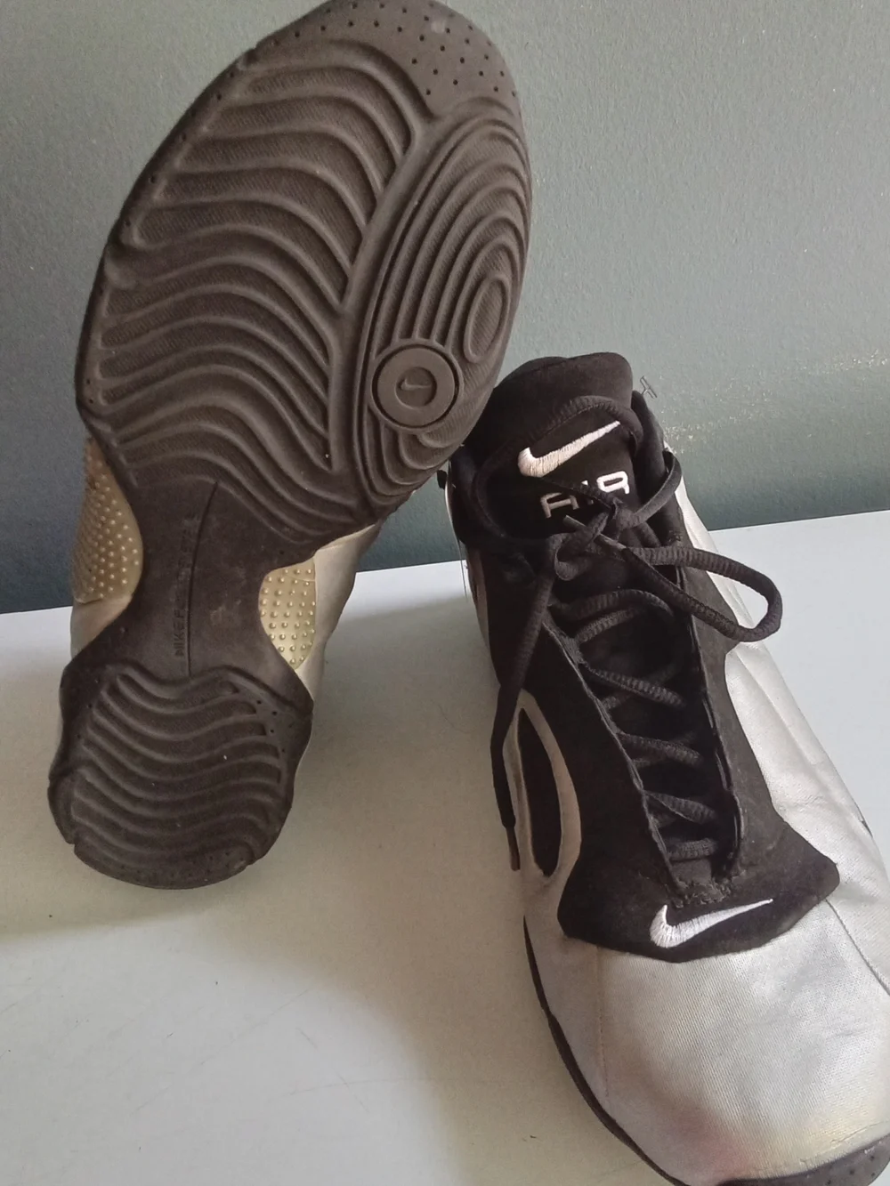 Nike Air Flightposite 1 Metallic Silver Black Basketball Shoe 624015-005 Mens 11